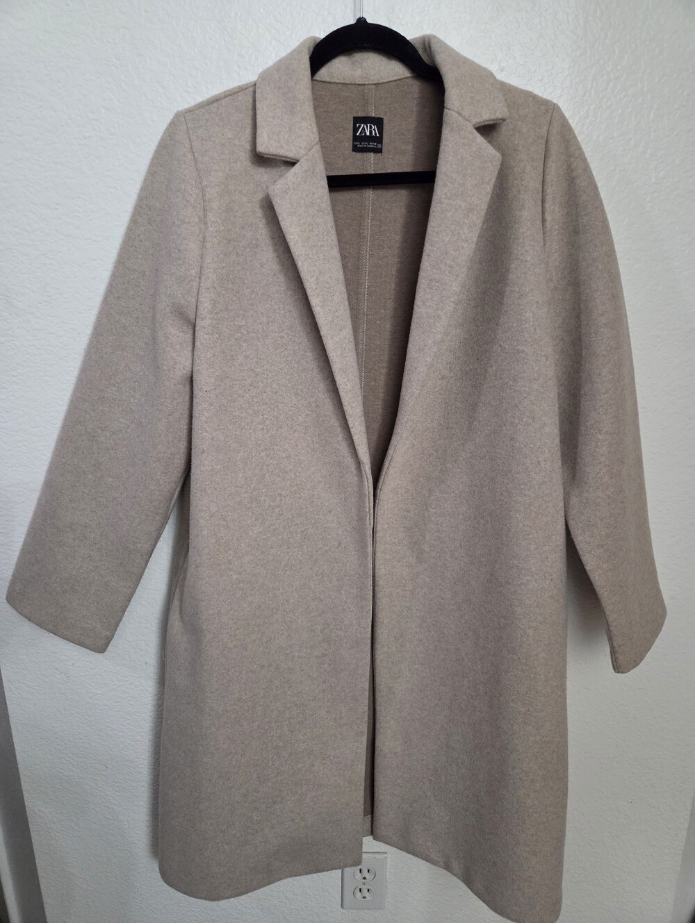 ZARA Neutral Beige Open-Front Pea Coat Women's Size Large